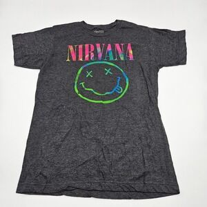 Nirvana Smiley Face T Shirt Charcoal Gray Tie Dye Logo‎ Band Merch Size M
